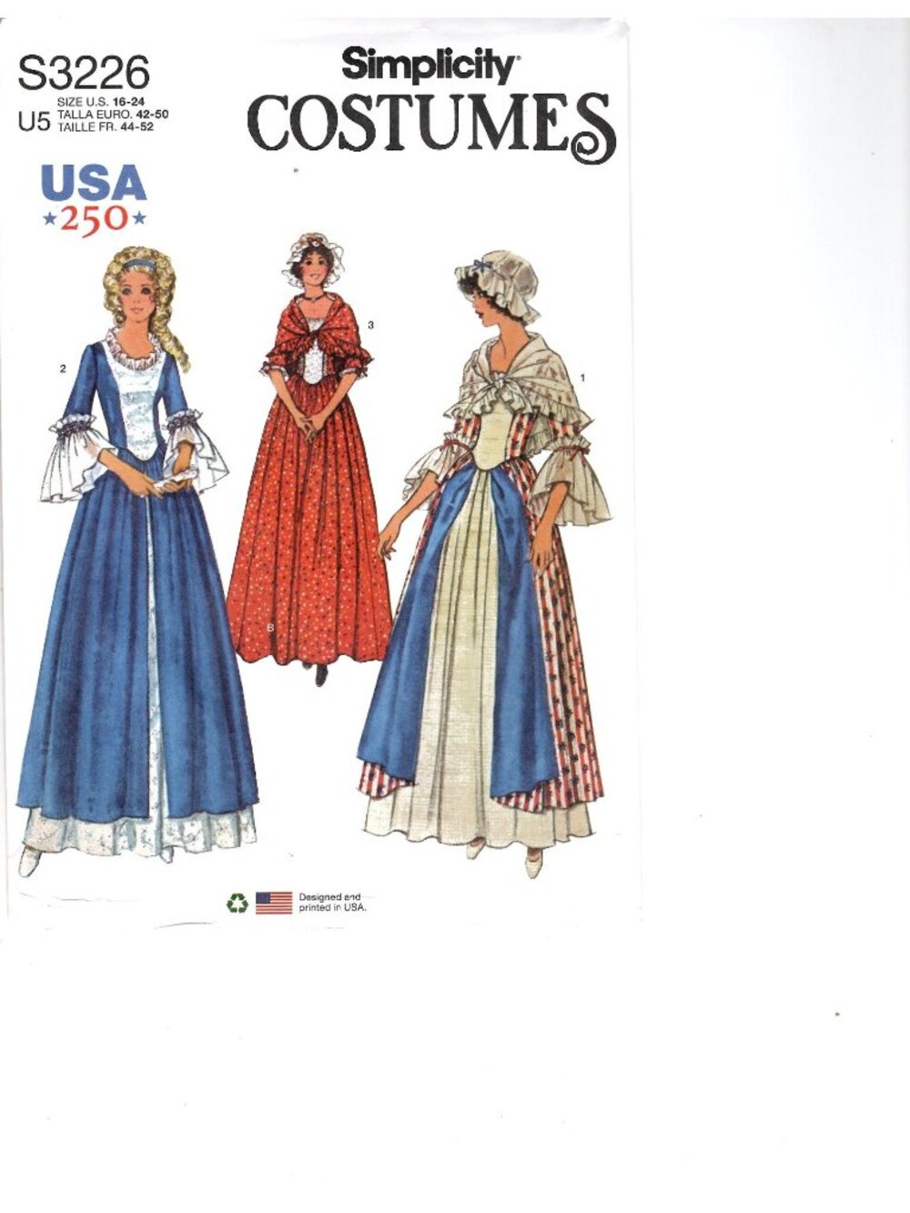 Simplicity S3226 Misses 16 to 24 Colonial Patriotic Costume Uncut Sewing Pattern